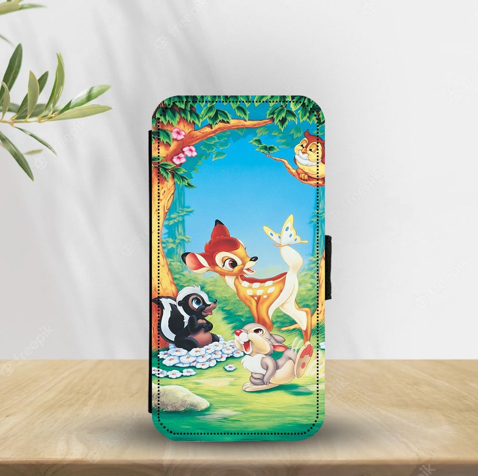 Wallet Phone Cover with Card Inserts,   Custom Phone Case, Disney Bambi
