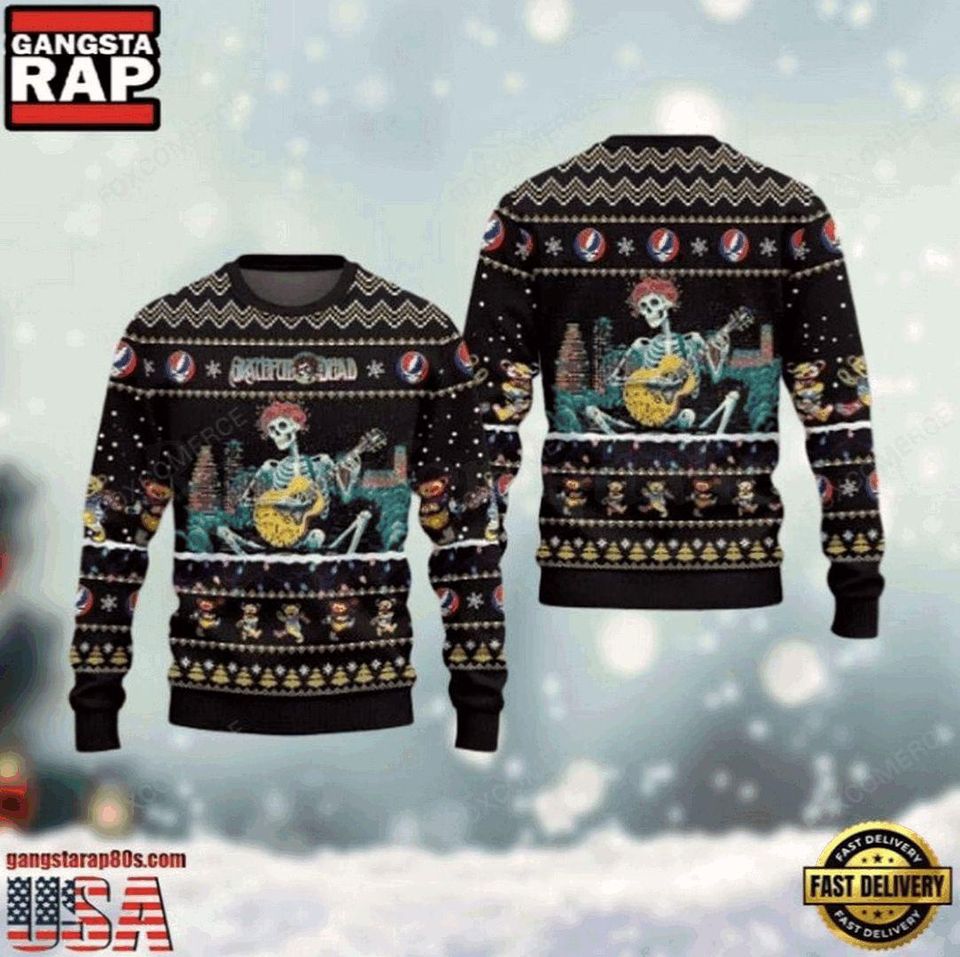 Grateful Dead Christmas Holiday Ugly Sweater Black Color