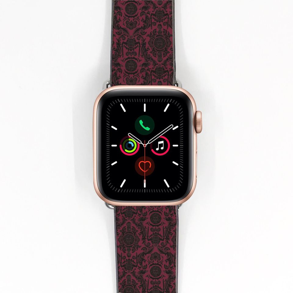 Theme Park Red Damask Apple Watch Band, silicon strap Disney haunted mansion