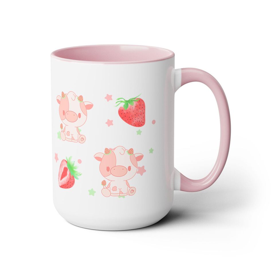 Strawberry Milk Cow Kawaii Mug Two-Tone Coffee Mugs