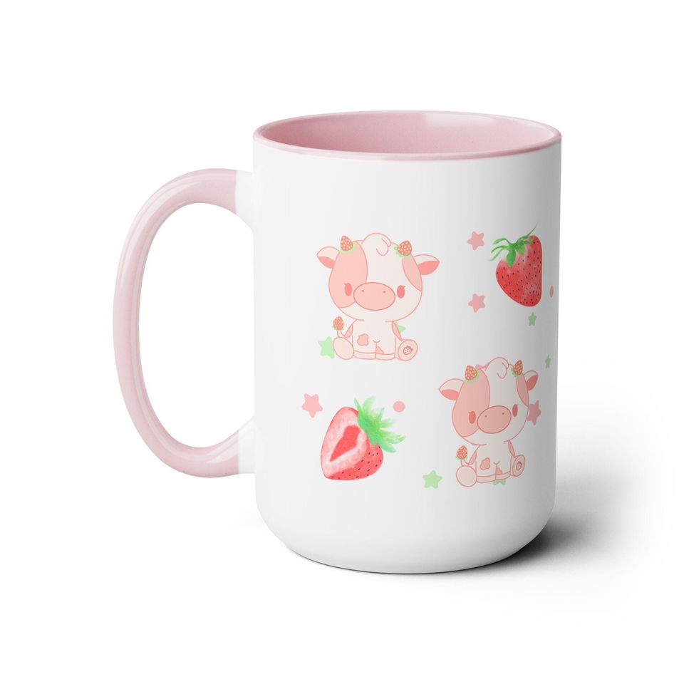 Strawberry Milk Cow Kawaii Mug Two-Tone Coffee Mugs