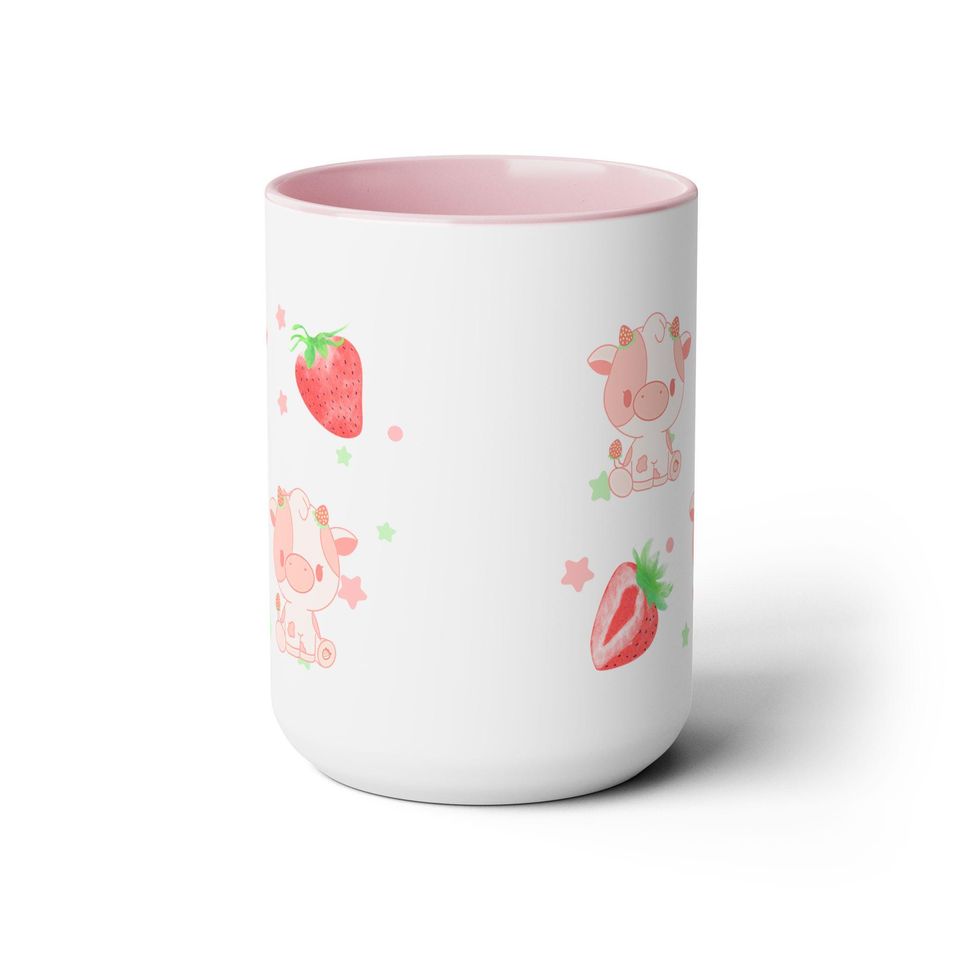 Strawberry Milk Cow Kawaii Mug Two-Tone Coffee Mugs