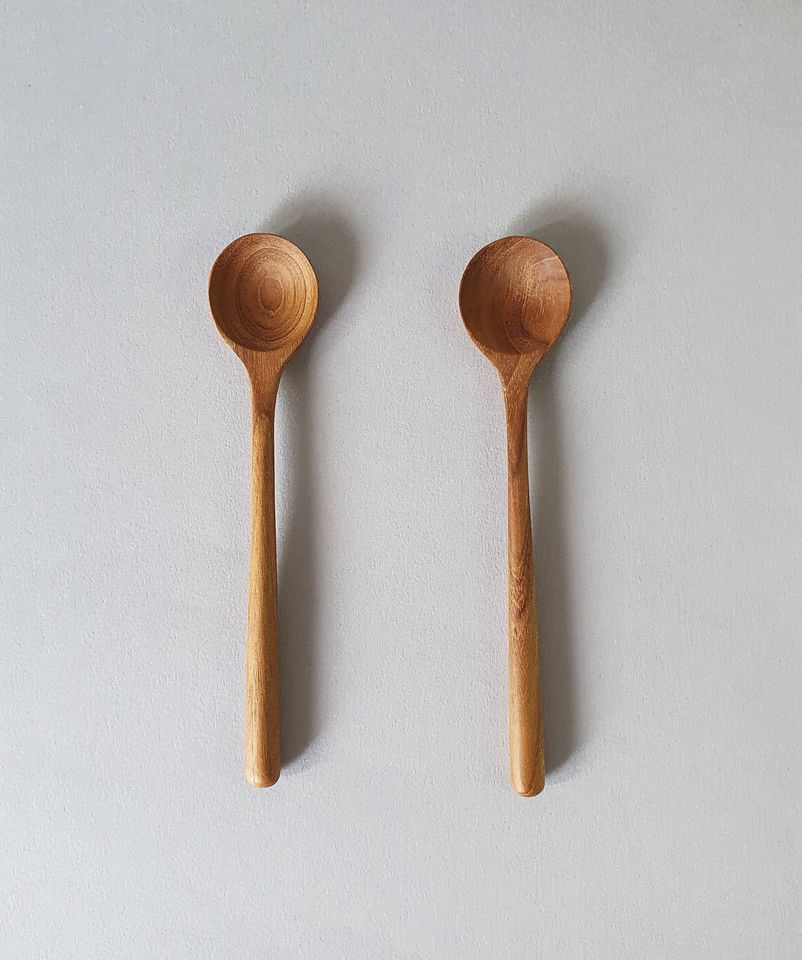 2 Teak Wood Handmade Small Round Spoons- Reusable Spoons