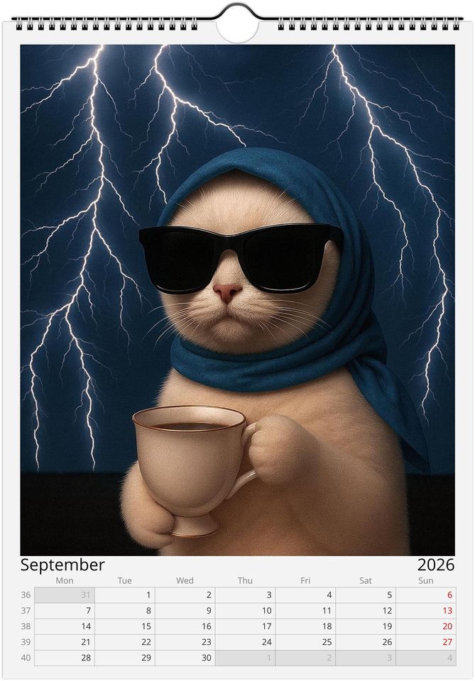 Everything is Fine Meme Cat Wall Calendar 2026