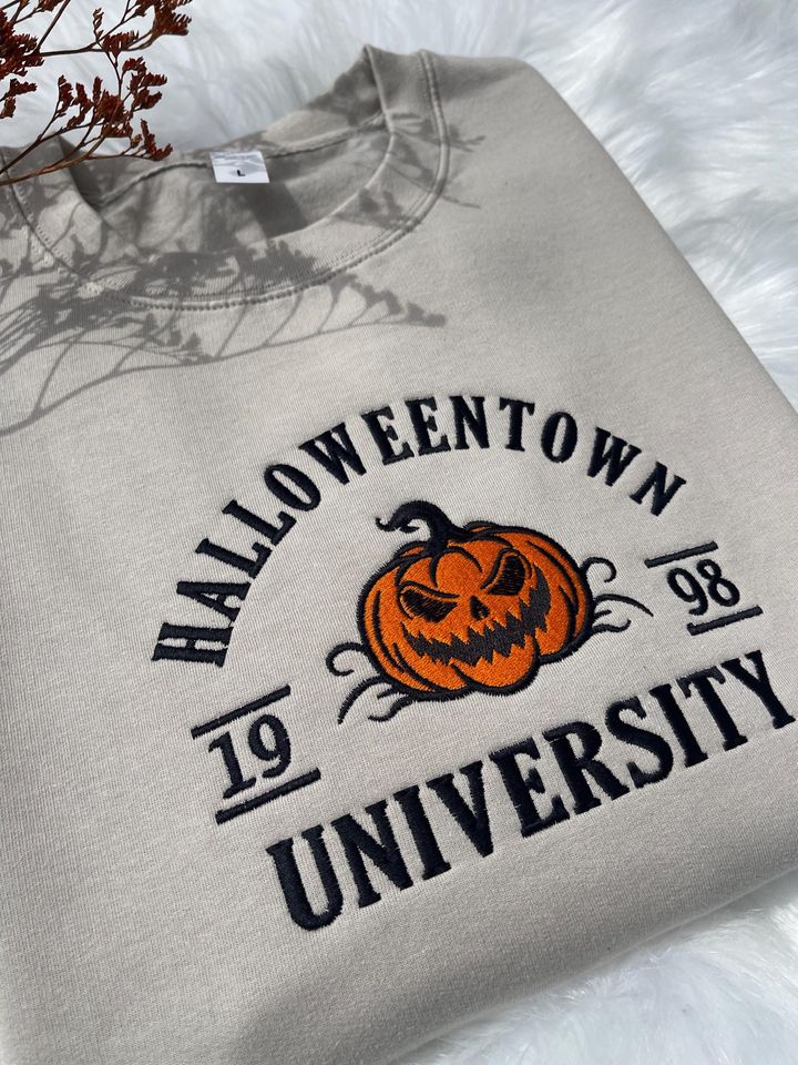 Halloween Town Embroidery Fall Sweatshirt, Spooky Season Crewneck