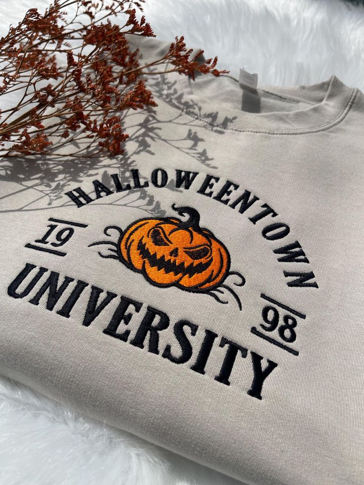 Halloween Town Embroidery Fall Sweatshirt, Spooky Season Crewneck