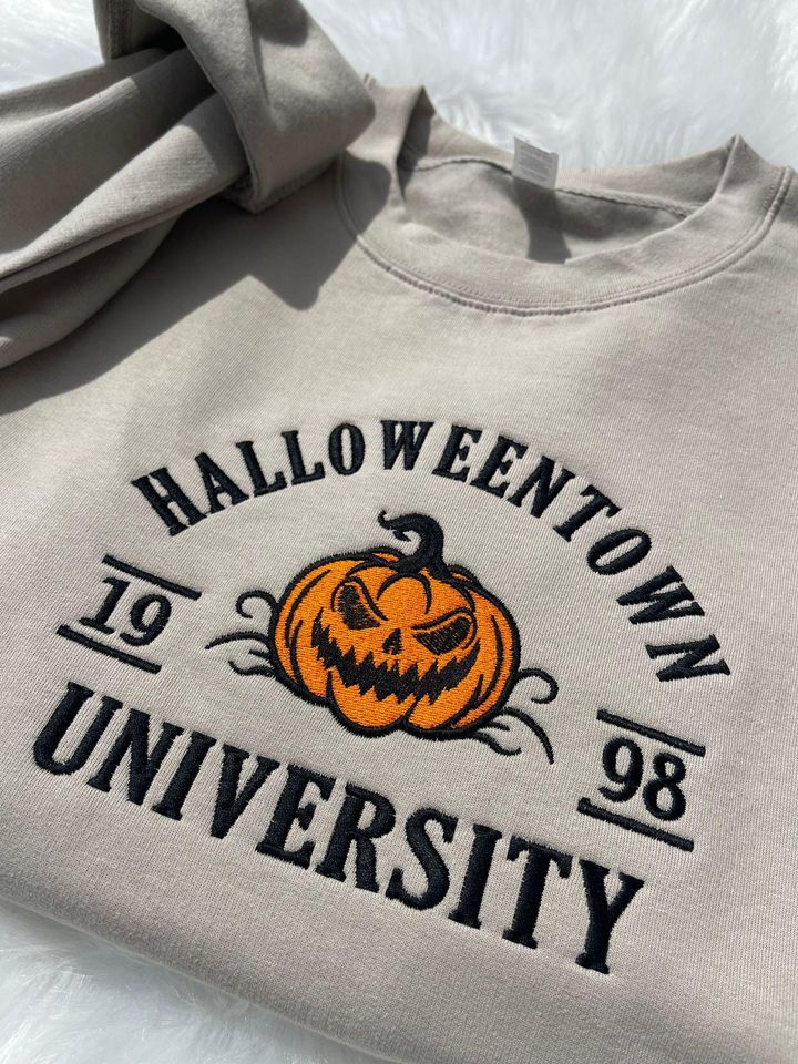Halloween Town Embroidery Fall Sweatshirt, Spooky Season Crewneck