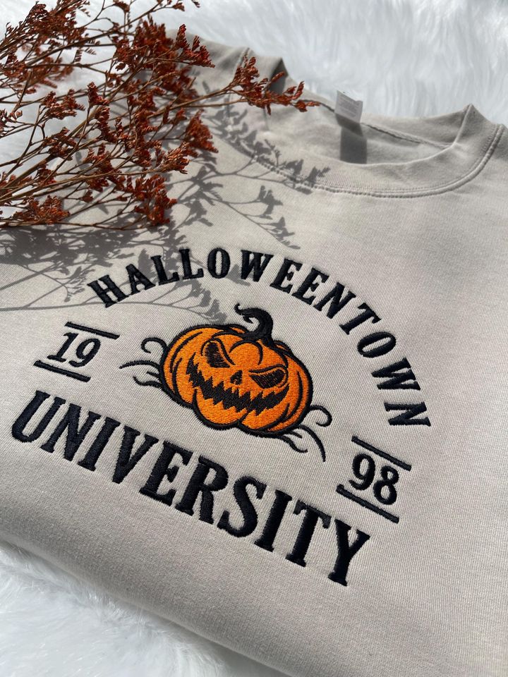 Halloween Town Embroidery Fall Sweatshirt, Spooky Season Crewneck
