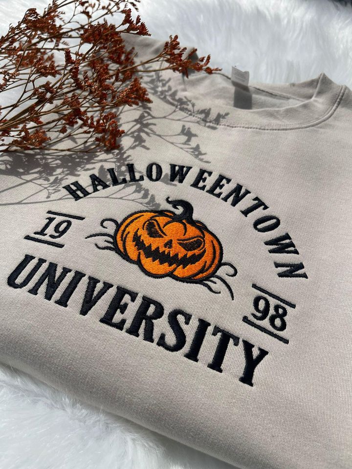 Halloween Town Embroidery Fall Sweatshirt, Spooky Season Crewneck