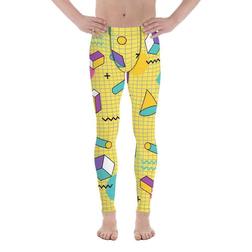 Funky 3D Geometric Grid Men's Leggings
