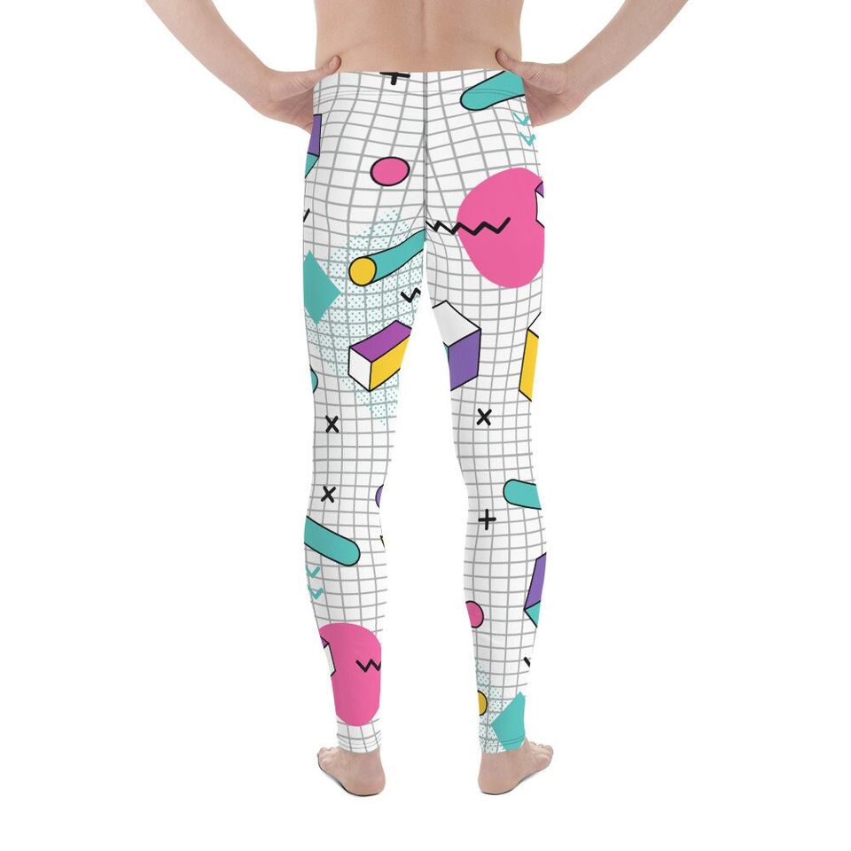 Funky 3D Geometric Grid Men's Leggings