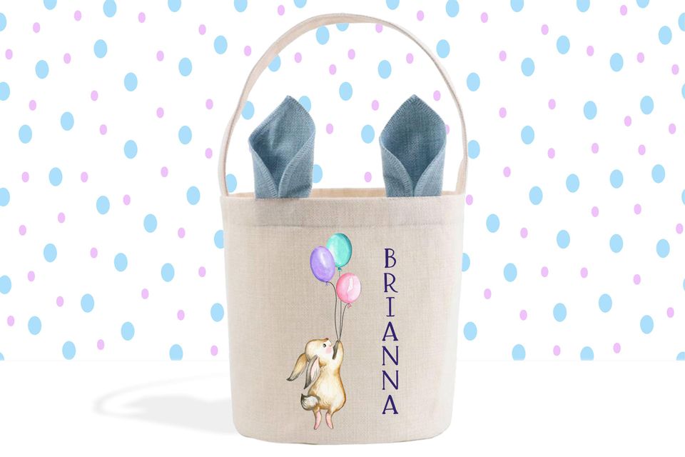 Personalized Easter Basket, Custom Easter Basket, Easter Bunnies & Balloons, Easter Bunny