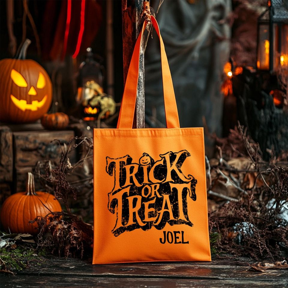 Custom Trick or Treat Bag Halloween Gift for Kids, Personalized Basket