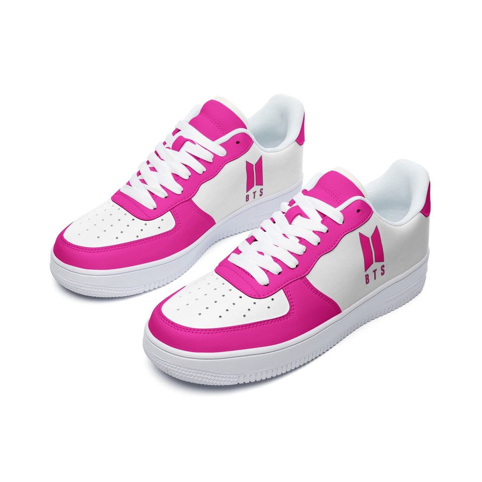BTS Unisex Low Top Leather Sneakers - Pink BTS shoes