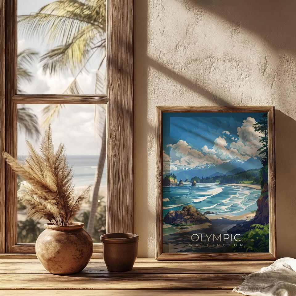 Olympic Washington Travel Print Wall Art National Park Landscape Illustration Poster