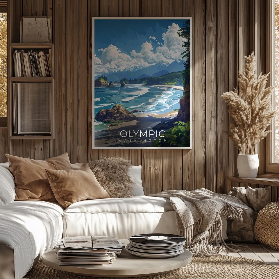 Olympic Washington Travel Print Wall Art National Park Landscape Illustration Poster
