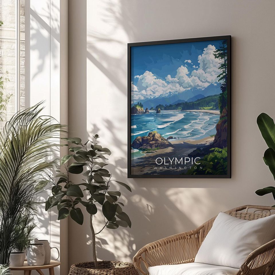 Olympic Washington Travel Print Wall Art National Park Landscape Illustration Poster
