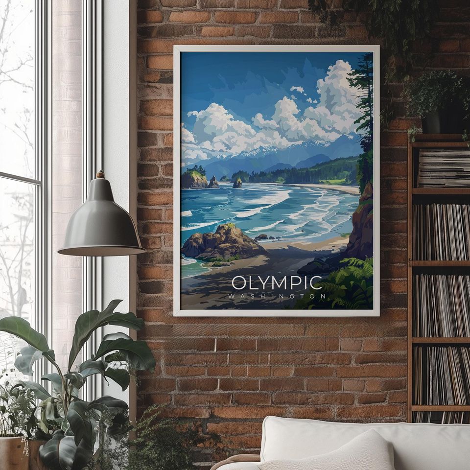 Olympic Washington Travel Print Wall Art National Park Landscape Illustration Poster