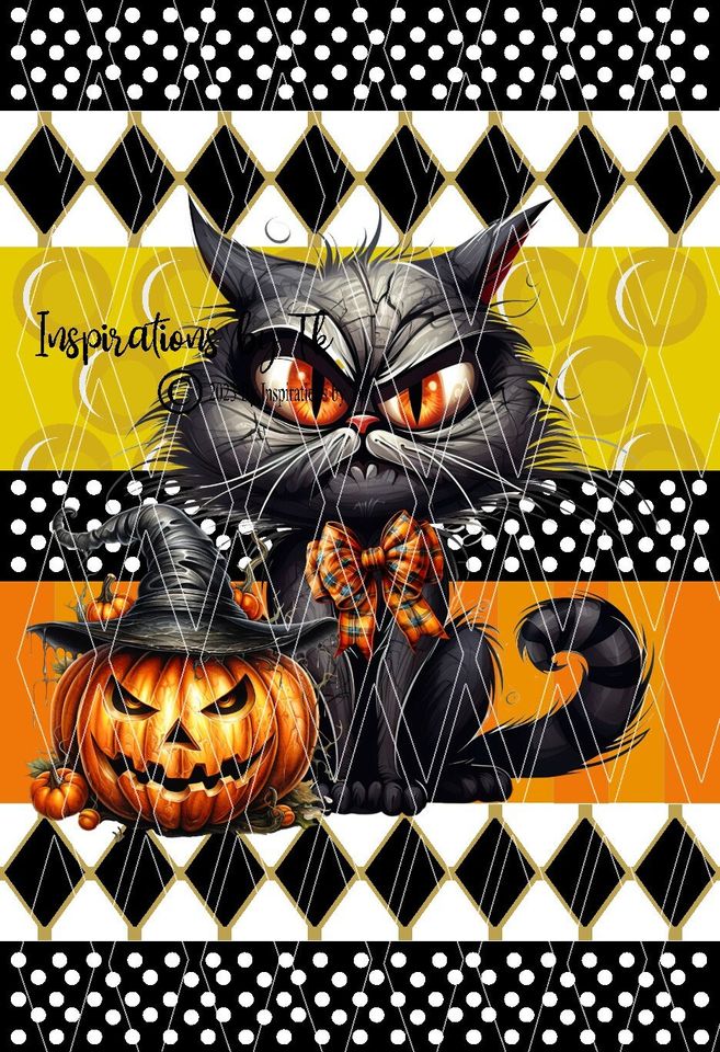Scary Cat & Pumpkin Halloween Garden Flag Design, Halloween Flag, Sublimation Design