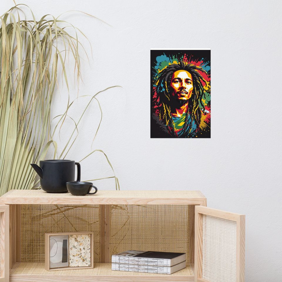 Vintage Bob Marley inspired Poster, Retro Reggae Music Illustration