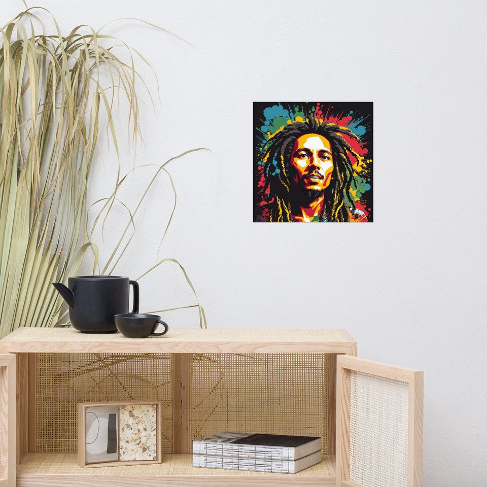 Vintage Bob Marley inspired Poster, Retro Reggae Music Illustration