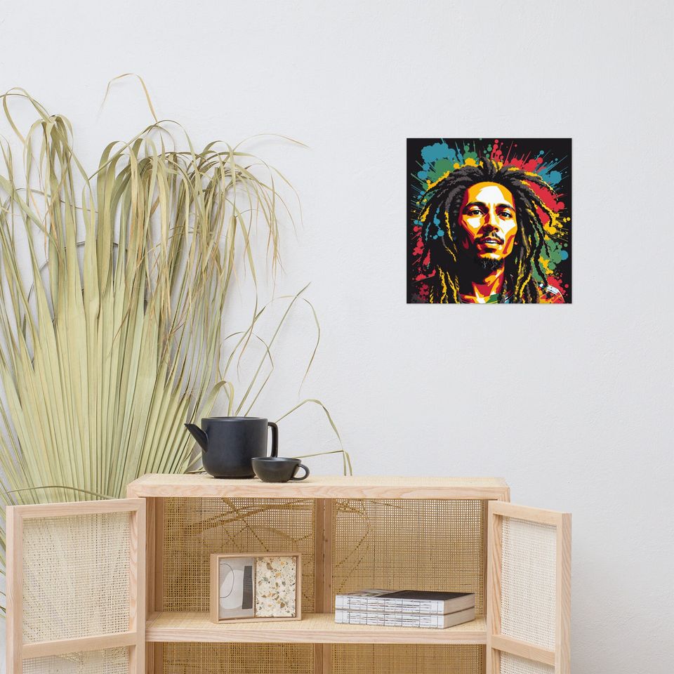 Vintage Bob Marley inspired Poster, Retro Reggae Music Illustration
