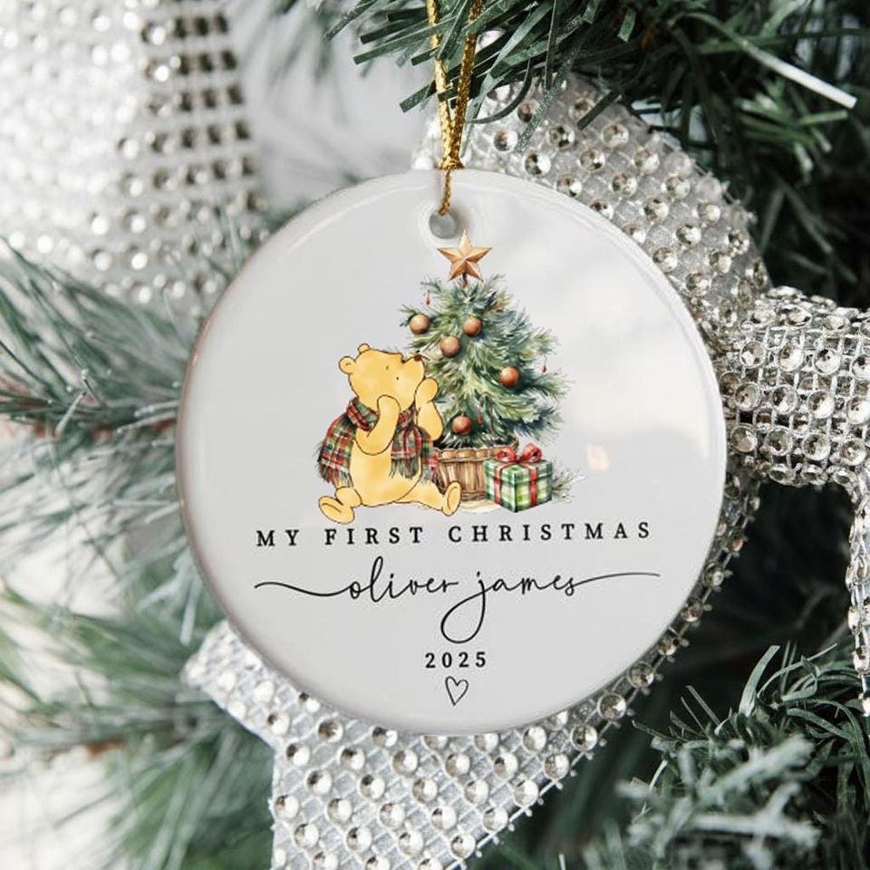 Personalized Winnie the Pooh First Christmas Ceramic Ornament