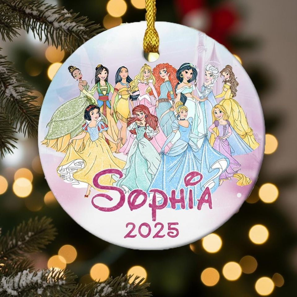 Personalized Ceramic Ornament Group Of The Princesses, Customized 2025 Christmas Tree Decor Gift For Kid