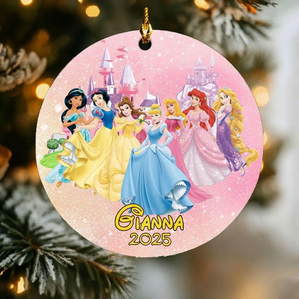 Personalized Ceramic Ornament Group Of The Princesses, Customized 2025 Christmas Tree Decor Gift For Kid