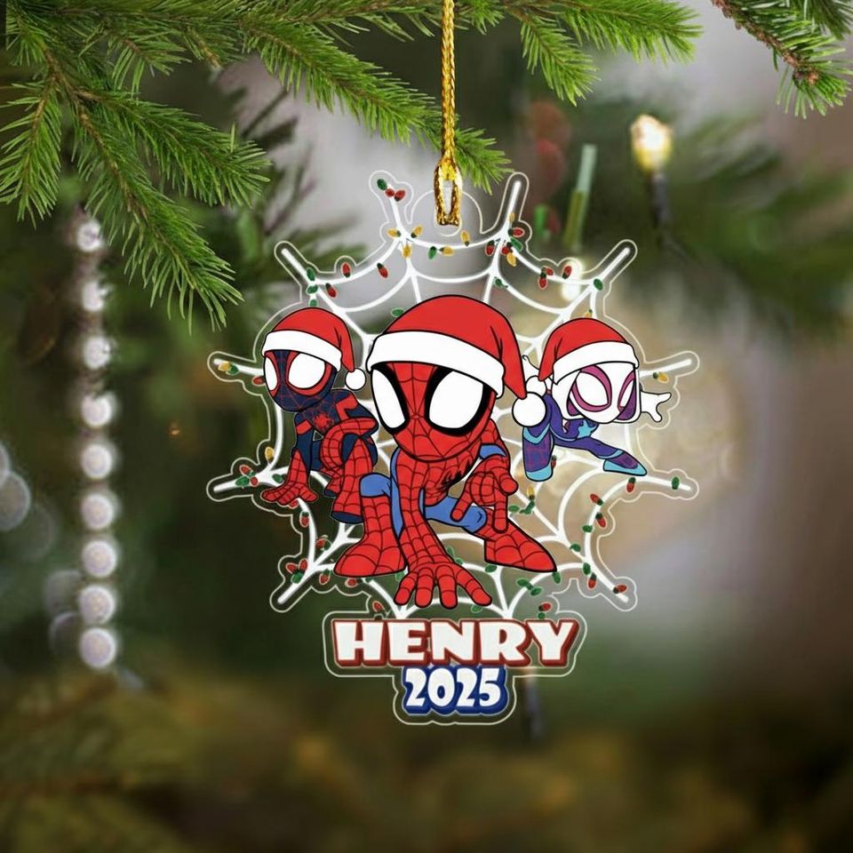 Custom Spidey And Friends Ornament, Personalized Acrylic Christmas Decor