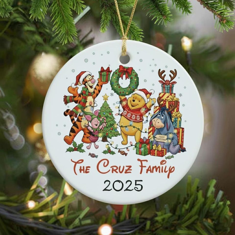 Personalized Winnie The Pooh Family Christmas Ceramic Ornament