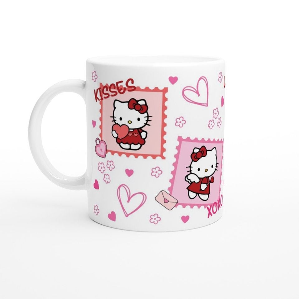 Cute HK Valentine's Day Red and Pink Stamp Hello Kitty Ceramic Mug
