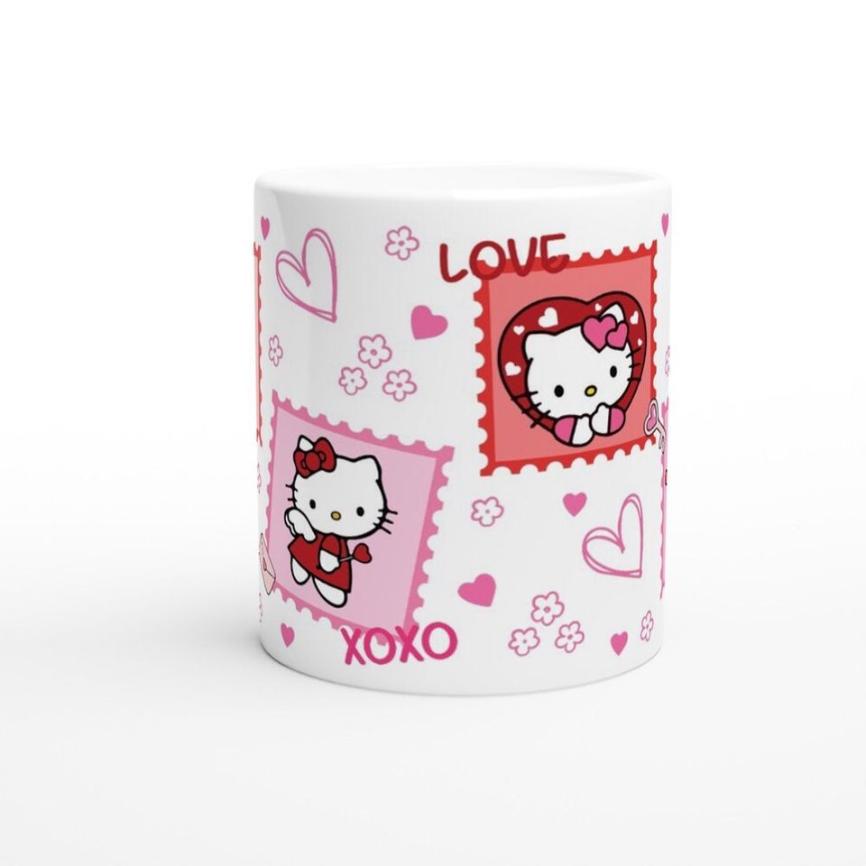 Cute HK Valentine's Day Red and Pink Stamp Hello Kitty Ceramic Mug