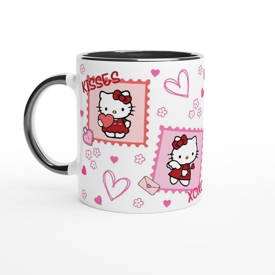 Cute HK Valentine's Day Red and Pink Stamp Hello Kitty Ceramic Mug