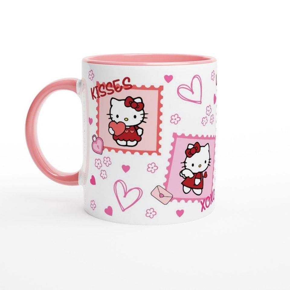 Cute HK Valentine's Day Red and Pink Stamp Hello Kitty Ceramic Mug