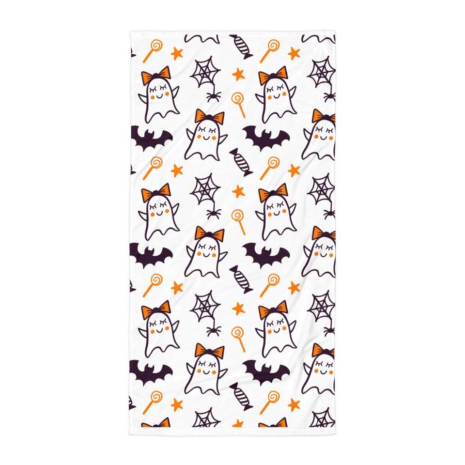 Girls Halloween Beach Towel: Ghost, Bat & Pumpkin Design