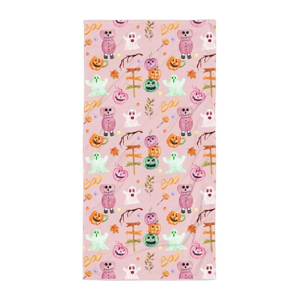 Pink Halloween Beach Towel: Ghost, Pumpkin, Summerween Party