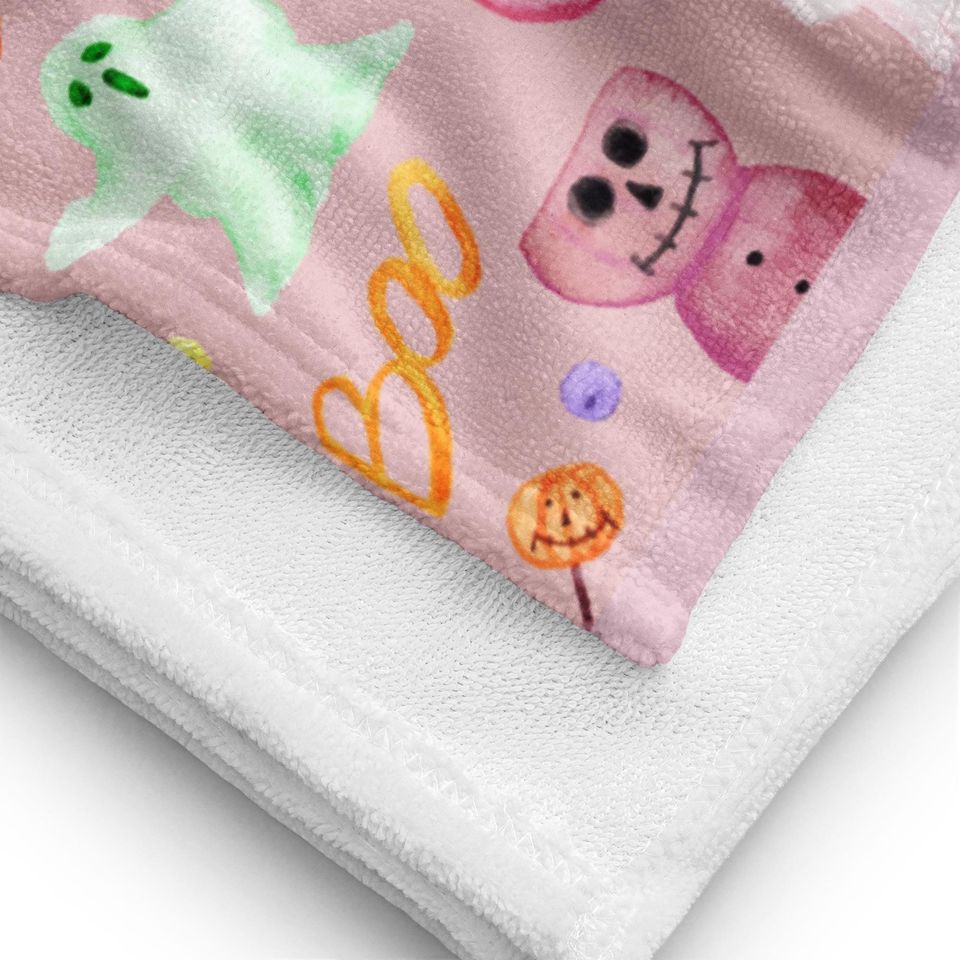 Pink Halloween Beach Towel: Ghost, Pumpkin, Summerween Party