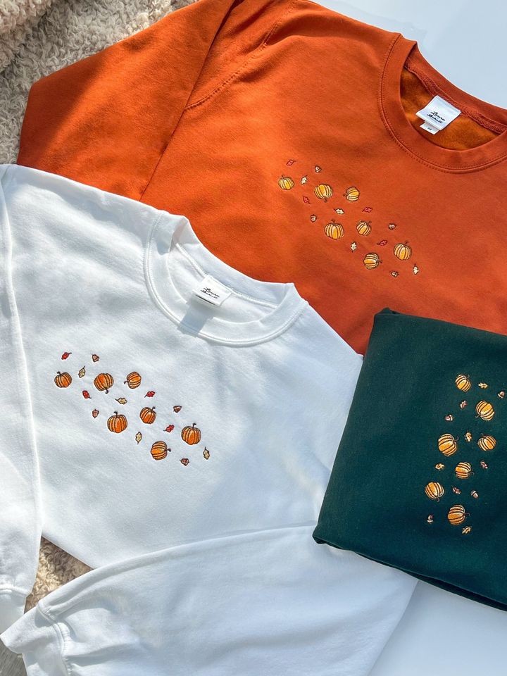 Pumpkin Spice Halloween Embroidered Sweatshirt, Autumn Sweater Embroidery Fall