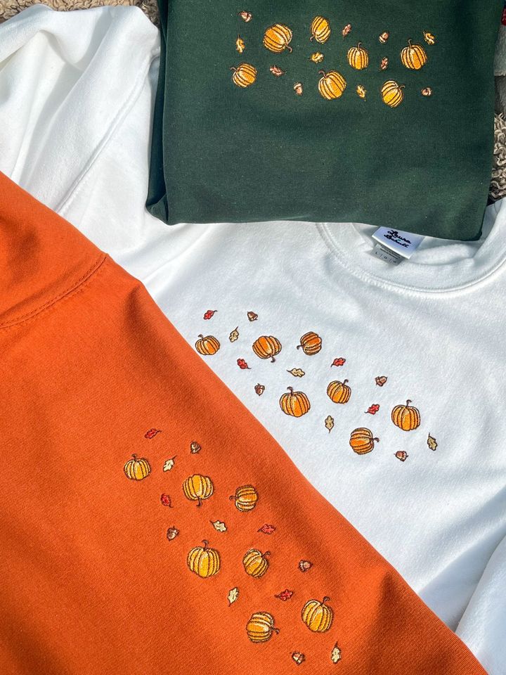 Pumpkin Spice Halloween Embroidered Sweatshirt, Autumn Sweater Embroidery Fall