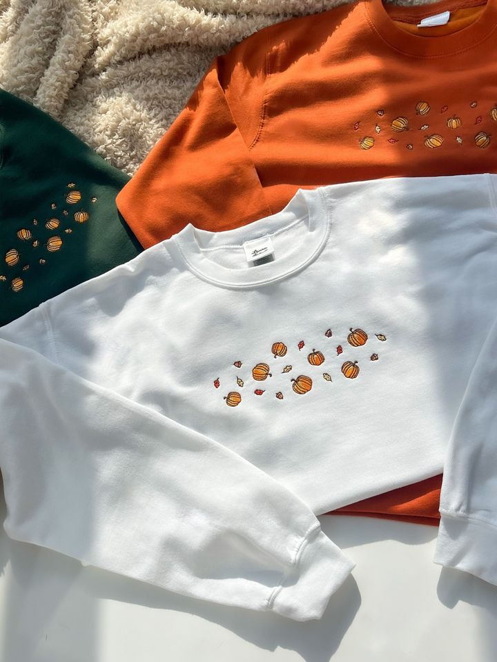 Pumpkin Spice Halloween Embroidered Sweatshirt, Autumn Sweater Embroidery Fall