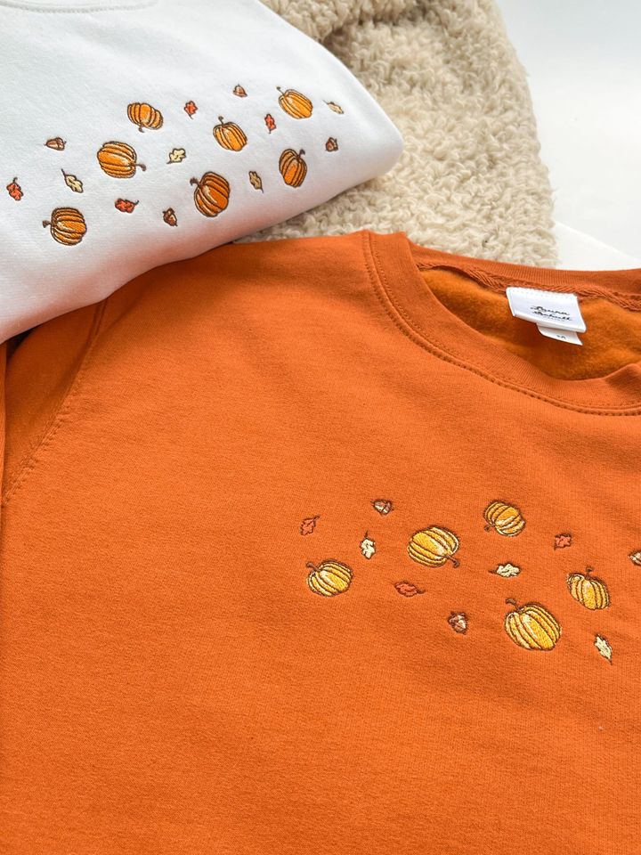 Pumpkin Spice Halloween Embroidered Sweatshirt, Autumn Sweater Embroidery Fall
