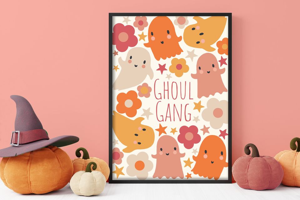 Ghoul Gang - Cute Ghost, Pastel Halloween, Poster Print, Wall Art