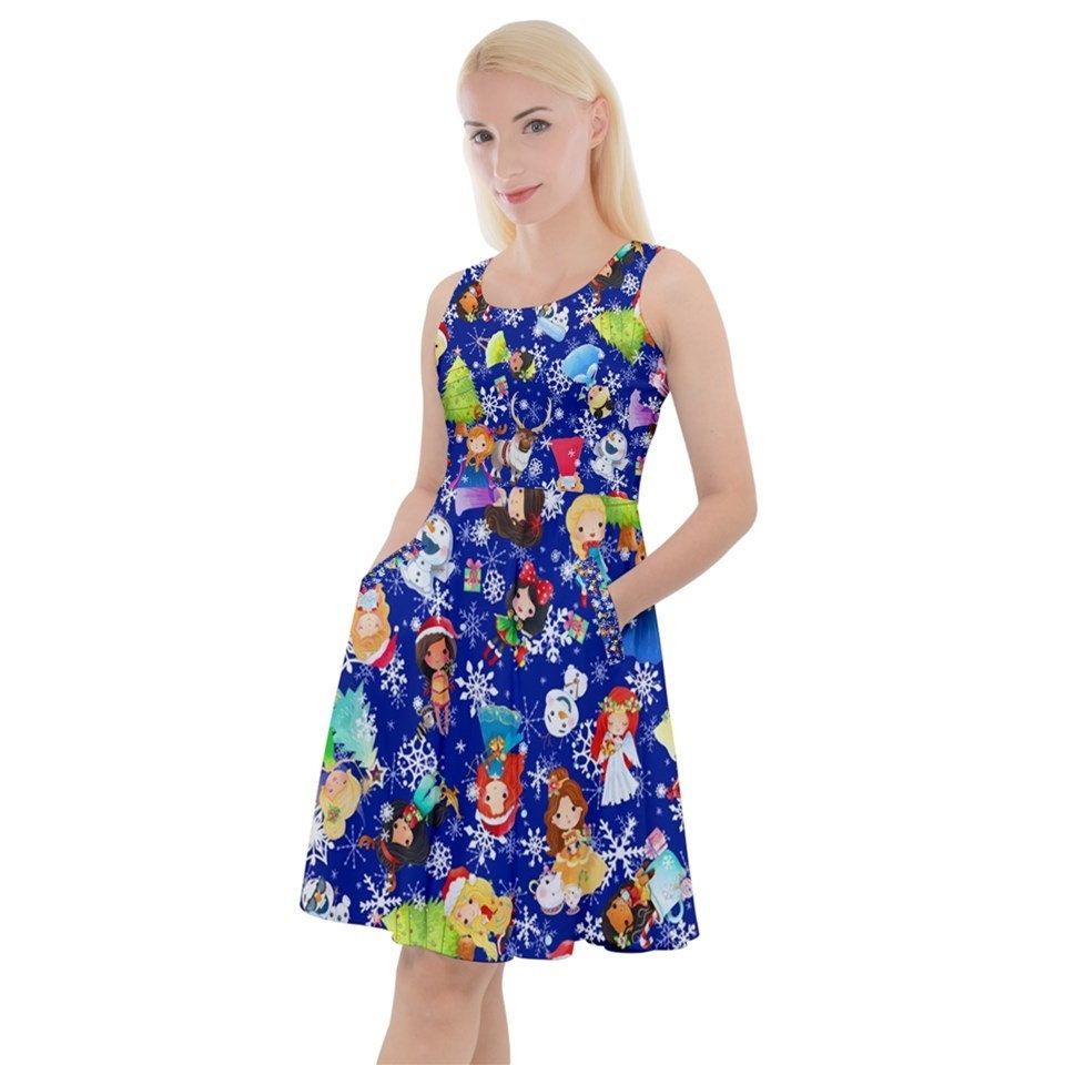 Christmas princesses skater print dress with pockets  kawaii kitsch plus size