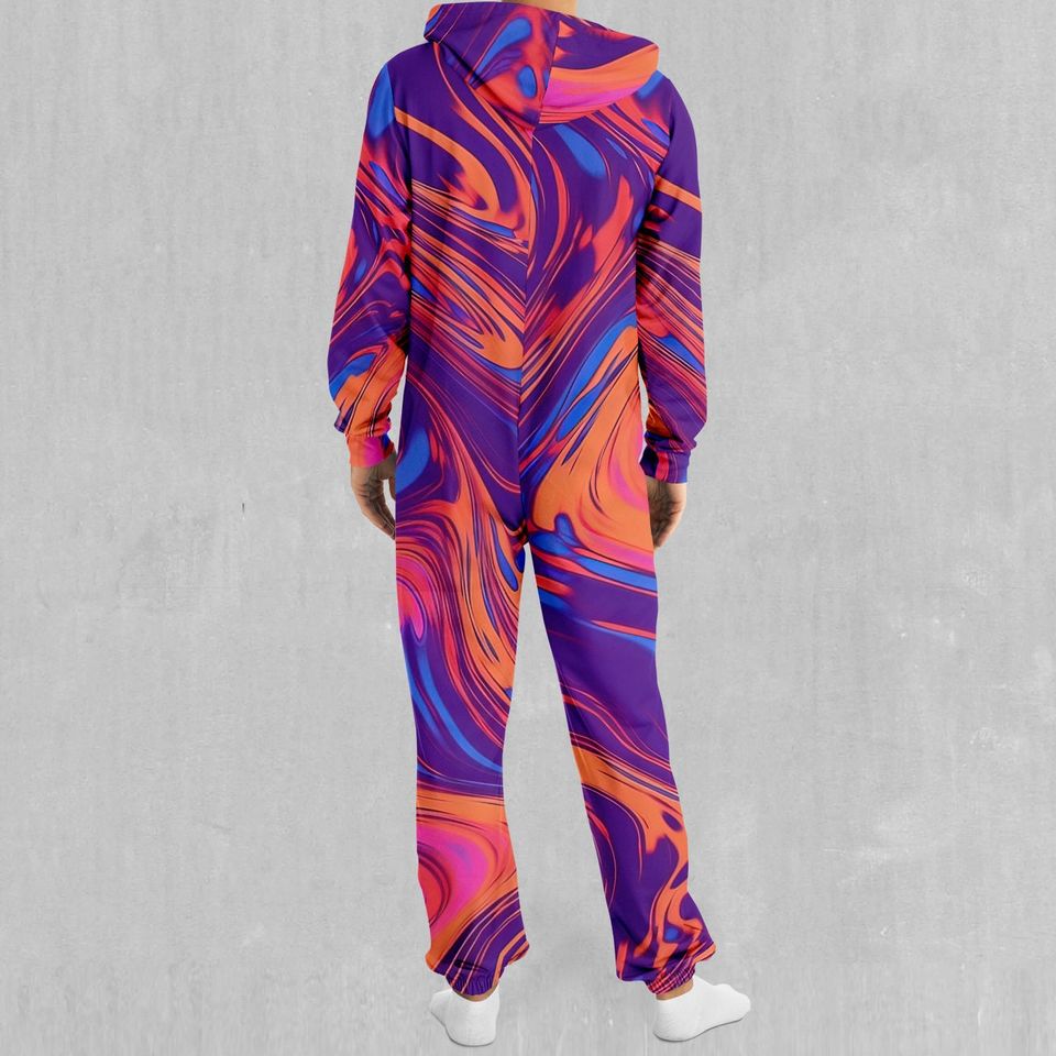 Luminous Mixture Psychedelic Colorful Adult  Zip Up Jumpsuit Pajamas