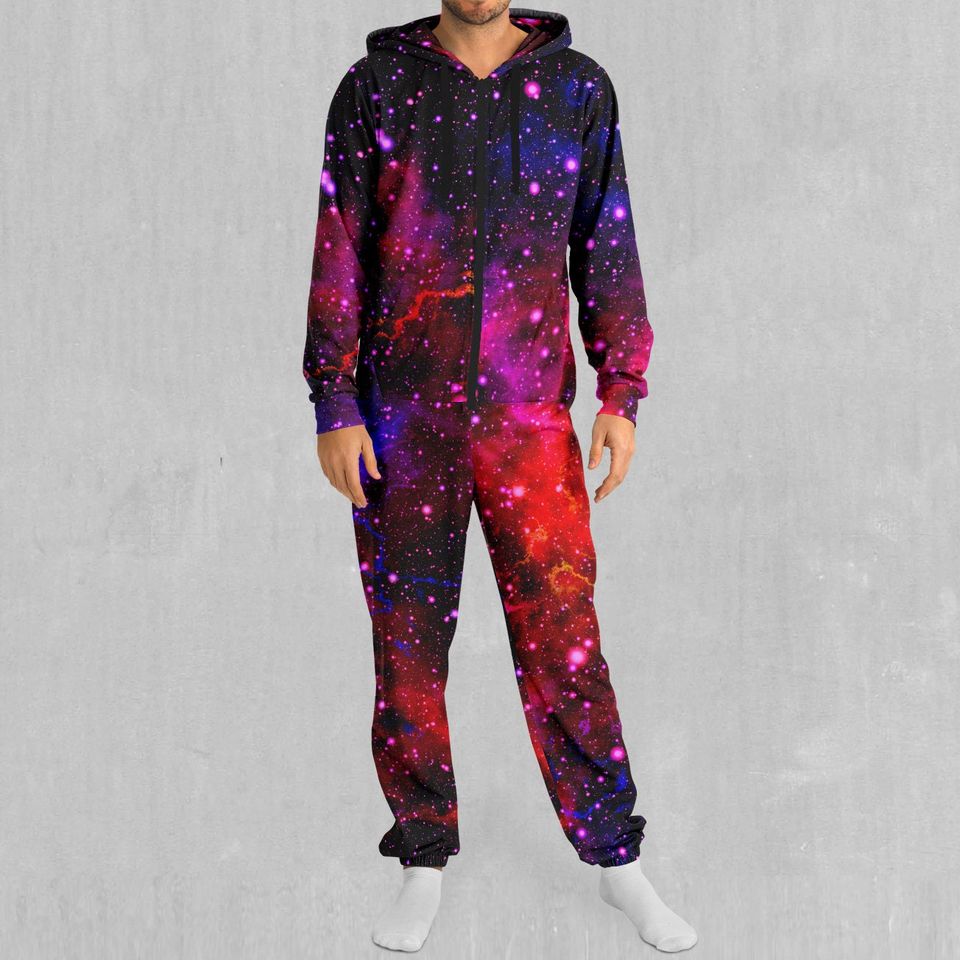 Electric Galaxy Outer Space Galaxy Adult  Zip Up Jumpsuit Pajamas