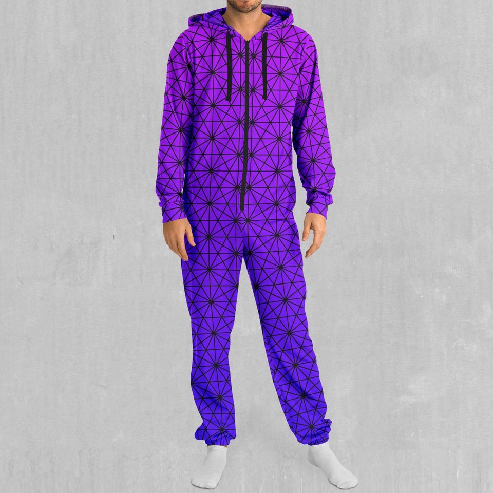 Star Net (Ultraviolet) Sacred Geometry Adult  Zip Up Jumpsuit Pajamas
