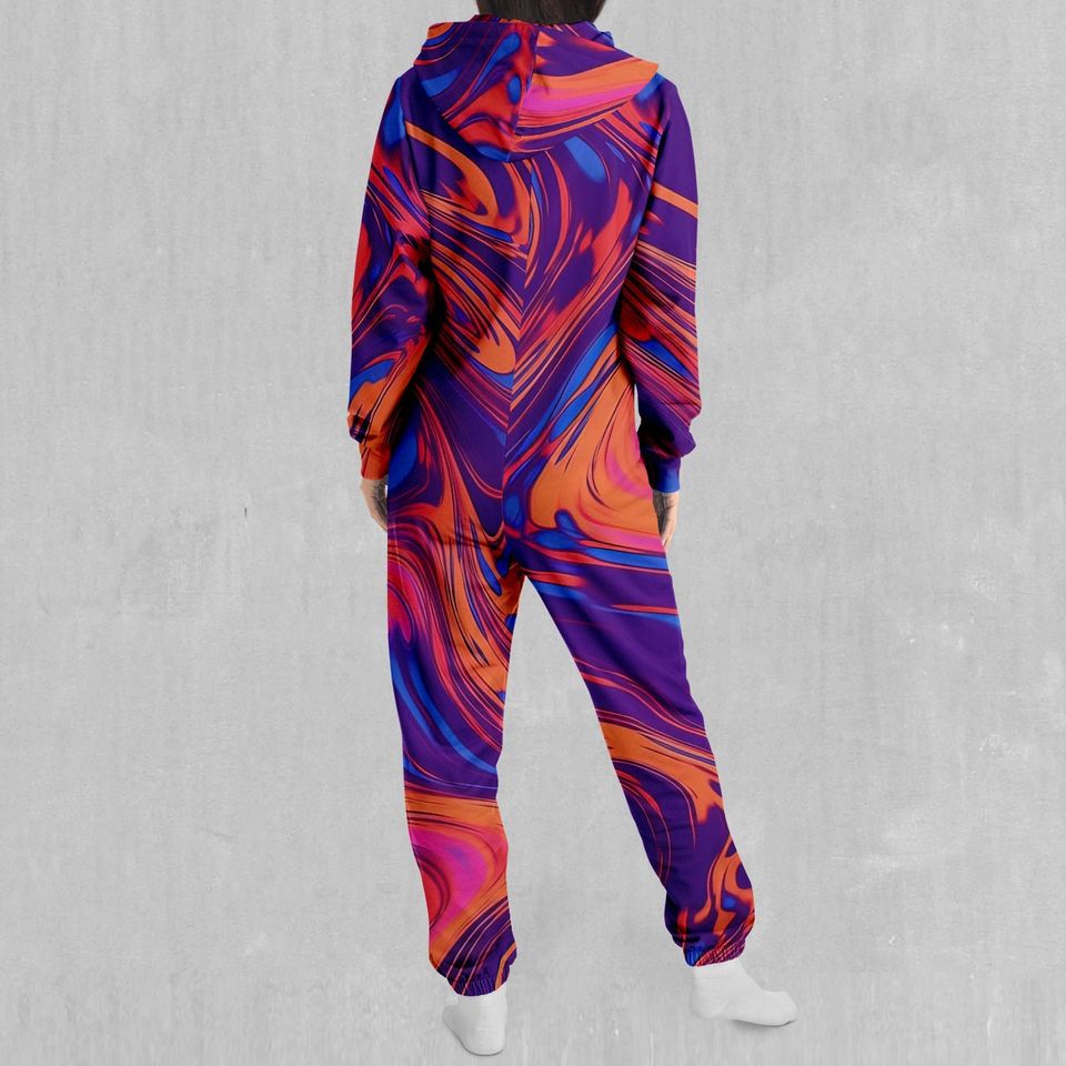 Luminous Mixture Psychedelic Colorful Adult  Zip Up Jumpsuit Pajamas