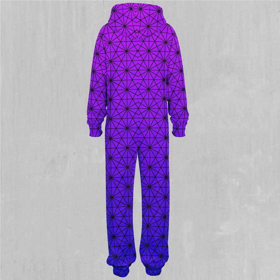 Star Net (Ultraviolet) Sacred Geometry Adult  Zip Up Jumpsuit Pajamas