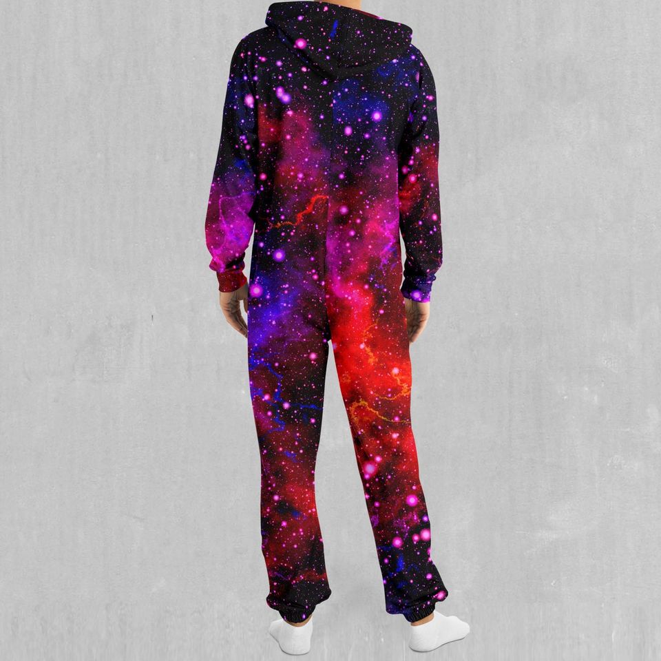 Electric Galaxy Outer Space Galaxy Adult  Zip Up Jumpsuit Pajamas